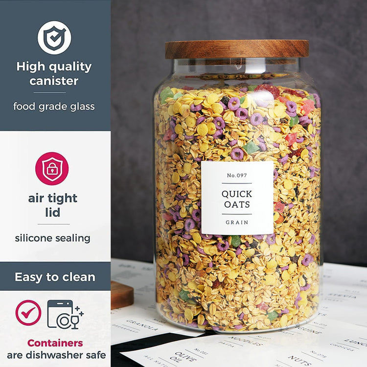 Set of 2 Large Glass Flour and Sugar Containers with 132 Pantry Labels (2 Count)