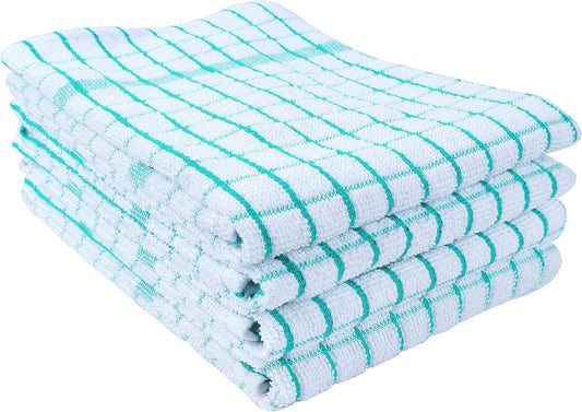 AMOUR INFINI Kitchen Towels Set of 4 - Highly Absorbent, Super Soft Terry Cotton 20x28 Inch Dish Towels with Hanging Loop - Hand & Tea Towels for Cleaning & Drying Dishes (Teal) - Nestoria