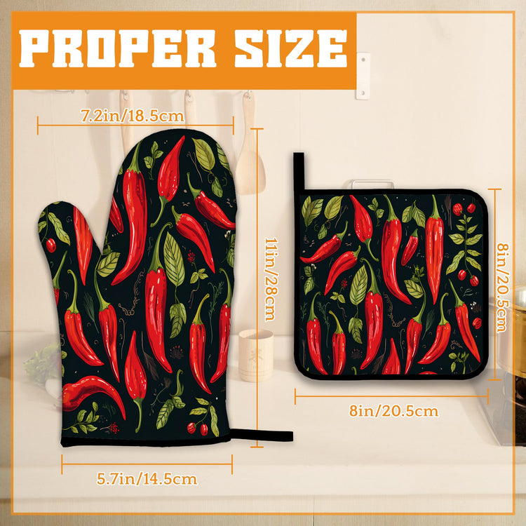 Red Pepper Oven Mitts and Pot Holders Set (4 Count)