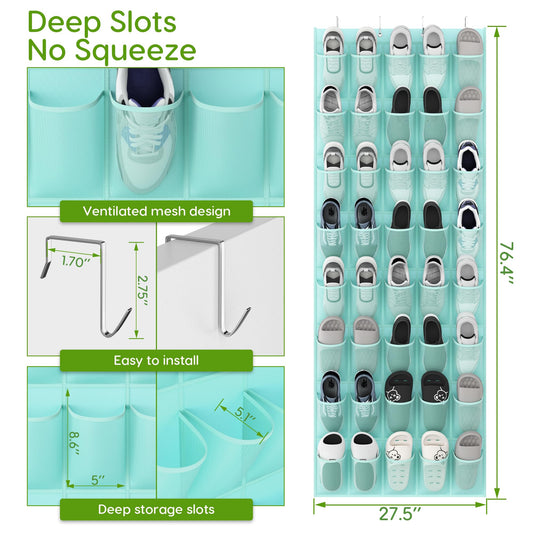 Over the Door Shoe Organizer with 40 Large Breathable Mesh Pockets