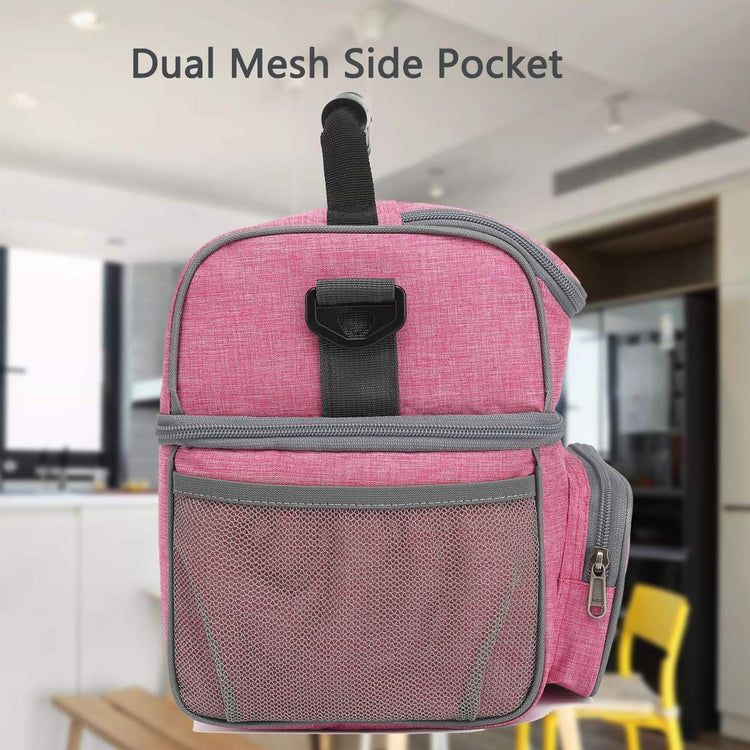 FlowFly Double Layer Cooler Insulated Lunch Bag Adult Lunch Box Large Tote Bag for Men, Women, With Adjustable Strap,Front Pocket and Dual Large Mesh Side Pockets