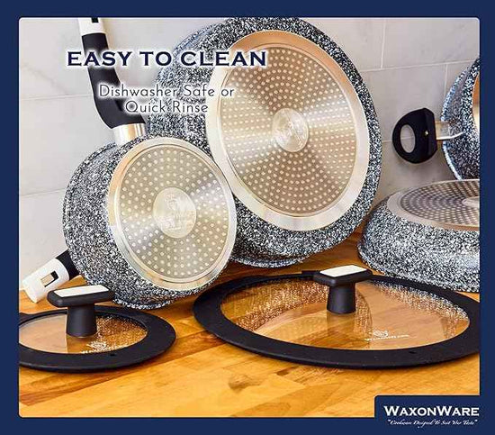 Waxonware 7pc Nonstick Cookware Set, Granite Pots and Pans Set Nonstick - Dishwasher Safe and 100% PFOA & PTFE Free - Kitchen Pot and pan set - Stonetec Series