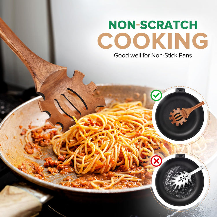 Wooden Soup Ladle Spoon & Spaghetti Pasta Spoons Utensil Set of 2 (2 Count)