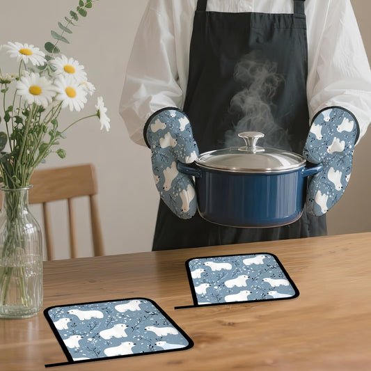 Cute Polar Bear Oven Mitts and Pot Holders (4 Count)
