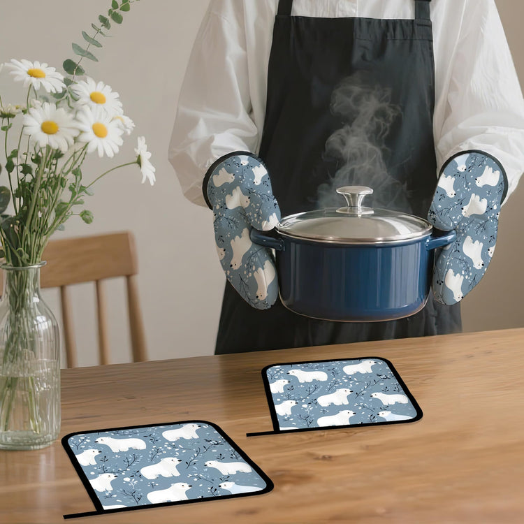 Cute Polar Bear Oven Mitts and Pot Holders (4 Count)