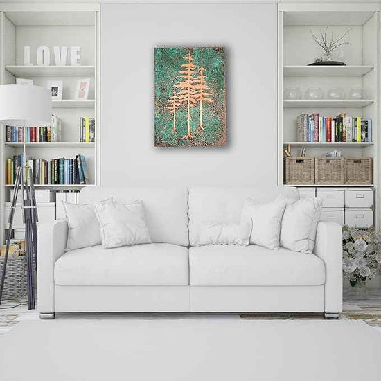 nooc art Handmade Copper Wall Art for Home, Living Room, Bedroom, Kitchen and Office Decor, Rustic Decorative Mural Art for Farmhouse Decor (Patina of Pine Tree, 13.7 x 19.7, Unframed)