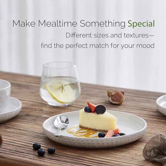 Stoneware Dinnerware Sets Service for 4, 12 pcs Reactive Glaze Plates and Bowls Sets, Embossed Boho Ceramic Dish Set, Highly Chip and Crack Resistant Farmhouse Plate Set, Ivory White
