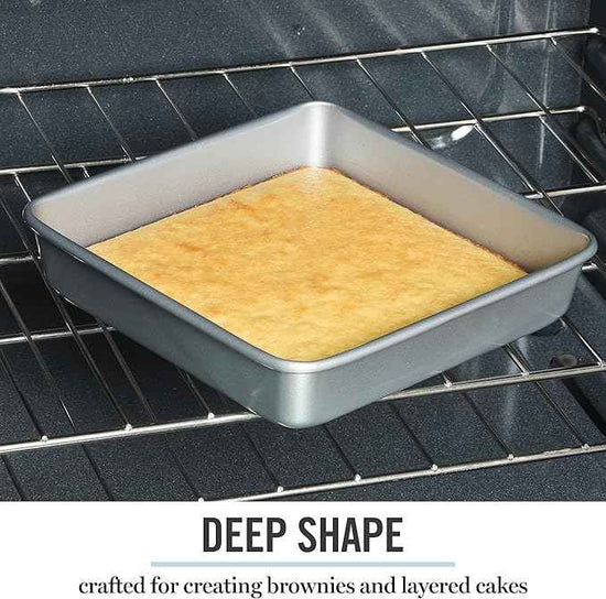 Martha Stewart Gallen 9 Inch Square Nonstick Carbon Steel Cake Pan - Silver Durable Bakeware for Cakes, Brownies & Desserts