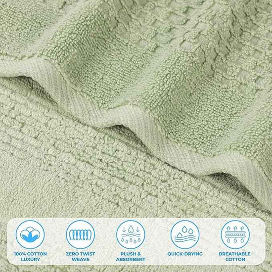 Superior Playa Zero Twist Cotton Medium Weight Towels, for Guest Bath, Bathroom, Shower, Spa, Plush, Quick Dry, Ultra-Soft Towels, Bath Essentials, Waffle Textured, 8 Piece Assorted Towel Set, Green