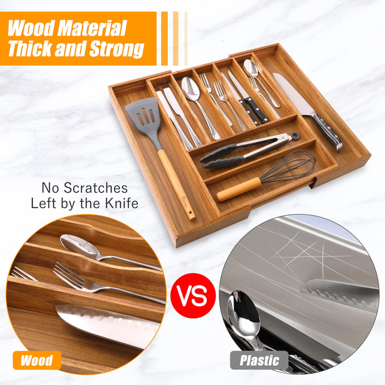 Large Premium Acacia Wood Silverware Organizer