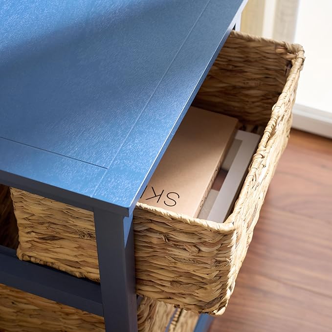 SAFAVIEH Home Collection – Halle Blue 3-Drawer Basket Storage Side Table, Coastal Accent Design, Fully Assembled (AMH5738H)