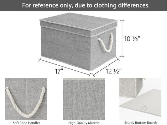 StorageWorks Storage Bins with Lids, Decorative Storage Boxes with Lid and Soft Rope Handles, Foldable Storage Baskets for Closet, Shelves, Stackable, Gray, Jumbo, 3-Pack