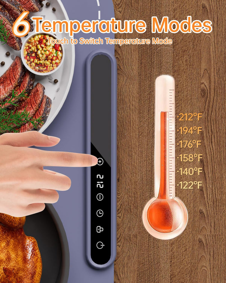 Food Warming Mat, Electric Warming Tray, Fast Full Surface Heating Mat with 6 Level Adjustable Temperature and 6 Hours Timer, Silicone Food Warmers for Gatherings,Parties,Everyday Use