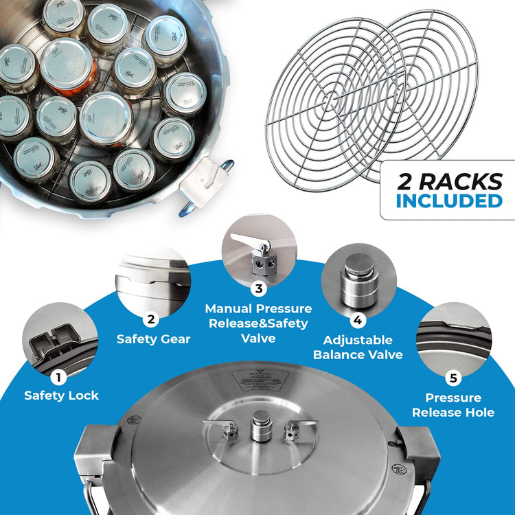 37 Quart Stainless Steel Pressure Cooker Extra Large Canning Pot with Rack and Lid for Commercial Use