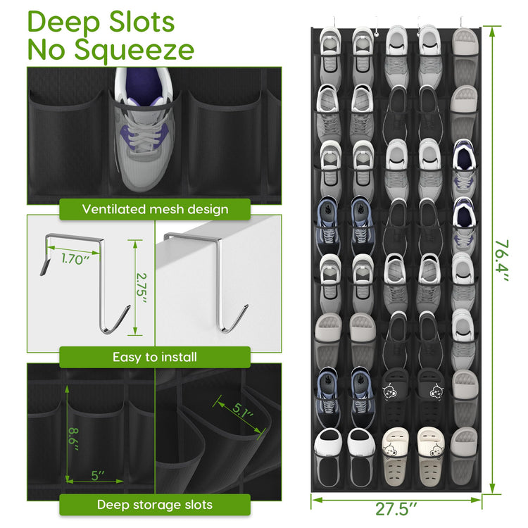 Over the Door Shoe Organizer with 40 Large Breathable Mesh Pockets