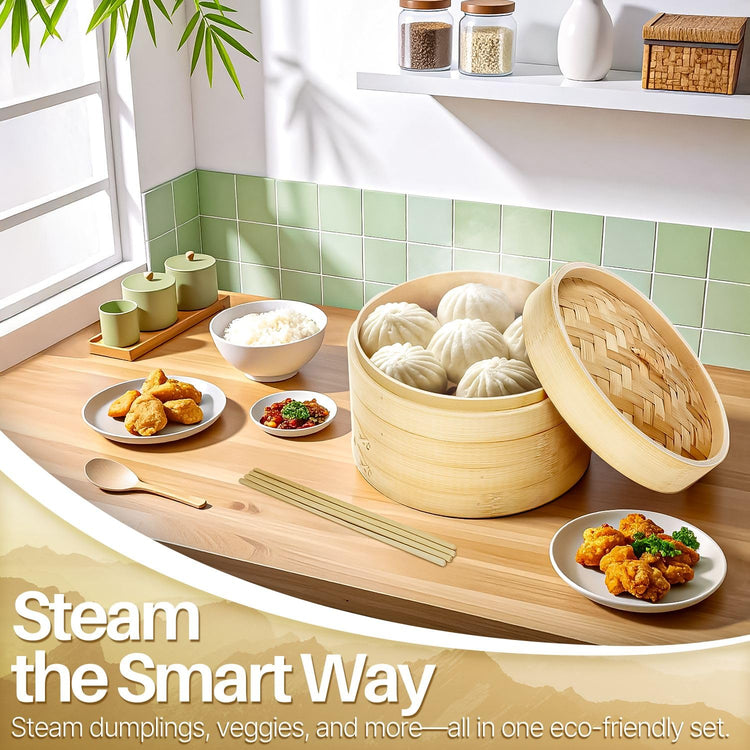 Bamboo Steamer Basket Set