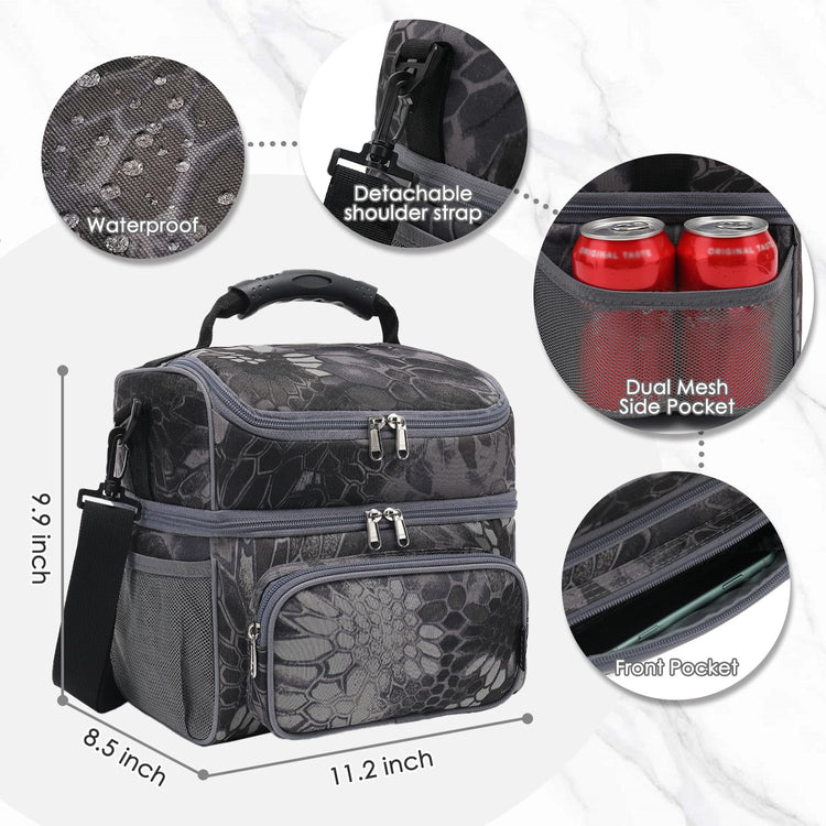 Double Layer Cooler Insulated Lunch Bag Adult Lunch Box Large Tote Bag for Men (2 Count)