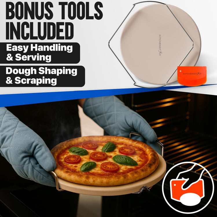14 inch Pizza Stone for Oven and BBQ Grill with Handles