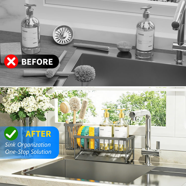 Sink Caddy Organzier with High Brush Holder
