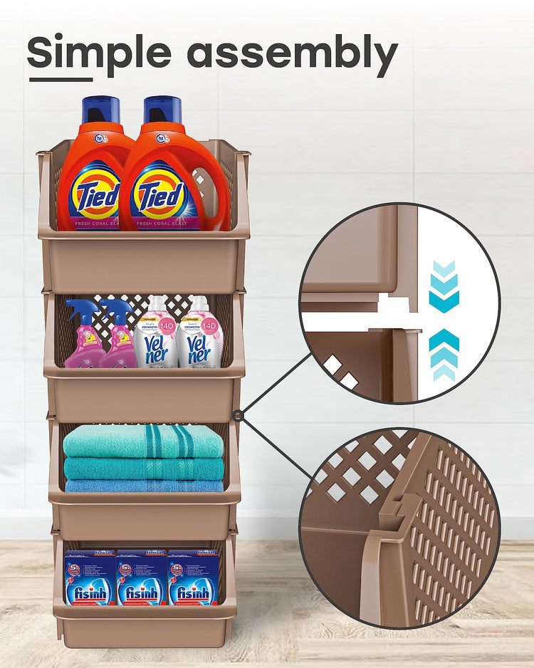 TidyFriend Plastic Stackable Storage Bins for Pantry (4 Count)