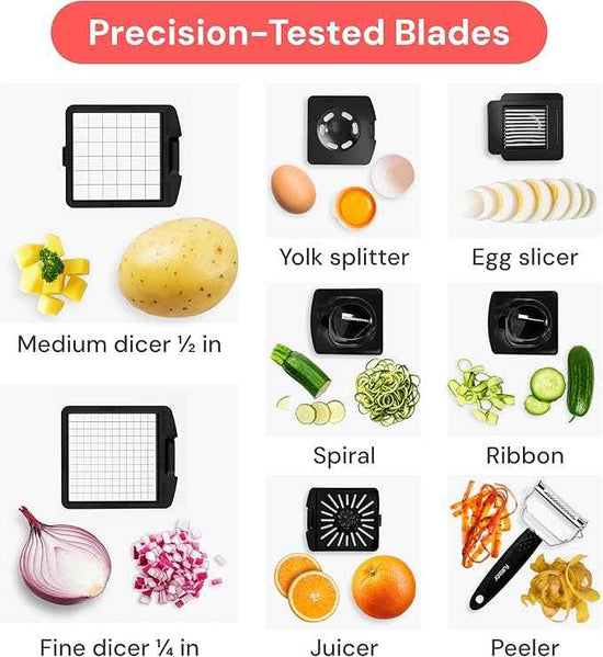 Fullstar The Original Pro Chopper - Vegetable Chopper and Spiralizer, Food Chopper with Container, Fruit Slicer, Kitchen Gadgets & Gifts, Home Essentials (9 in 1, SS Black)