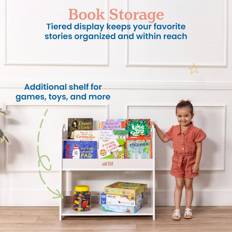 3 Shelf Floor Book Display with Handles and Storage