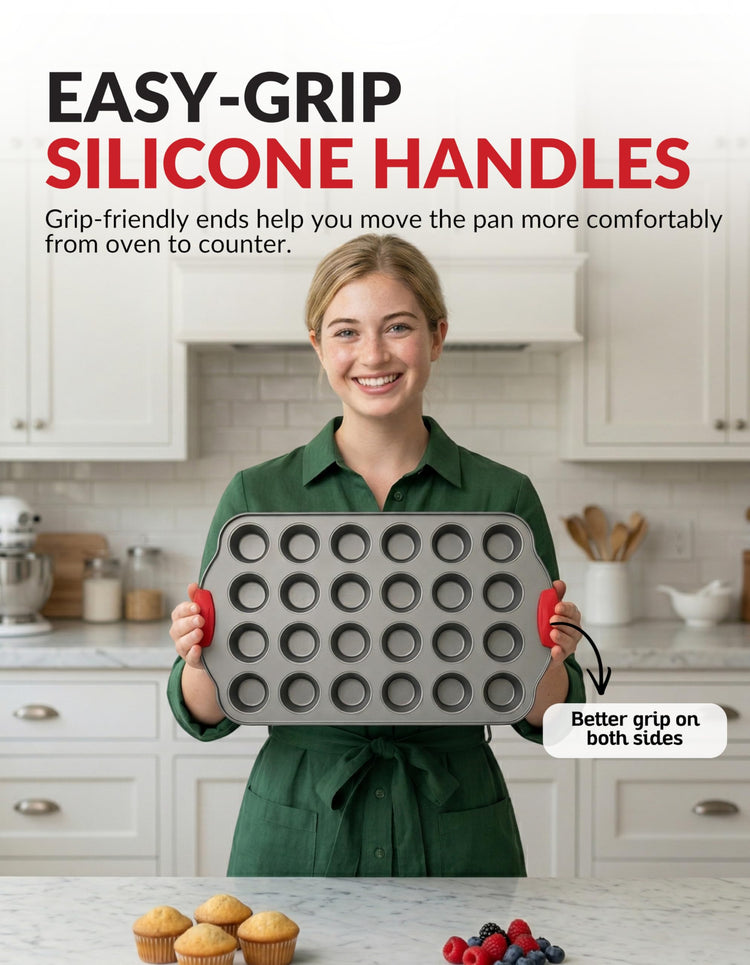 24 Cup Mini Muffin Pan with Silicone Handles (9.6 Ounce)
