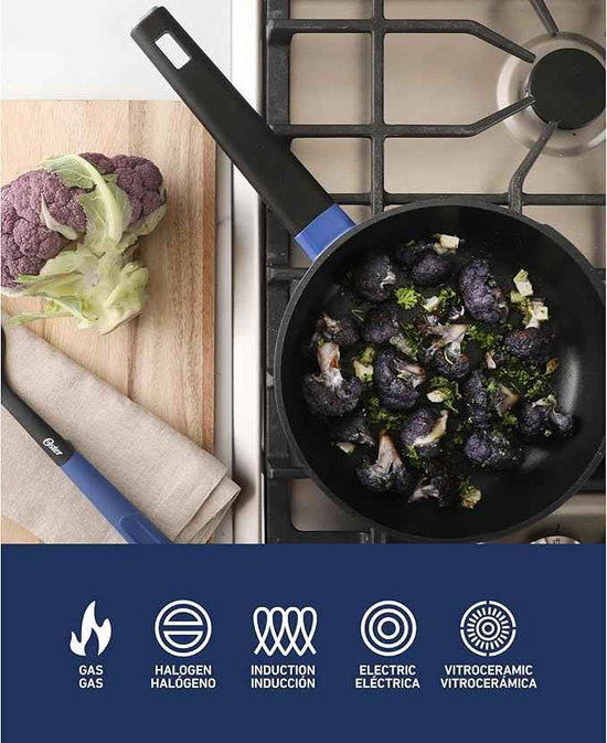 Oster Platinum Amberton 10 Piece Cast Aluminum Pots and Pans PFA Free Ceramic Non Stick Cookware Set - Blue