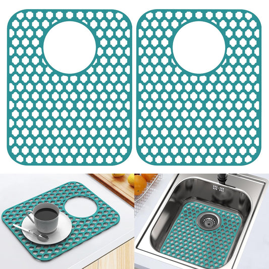 2 Pack Silicone Sink Protector Mat for Kitchen Sink Rear Drian Green