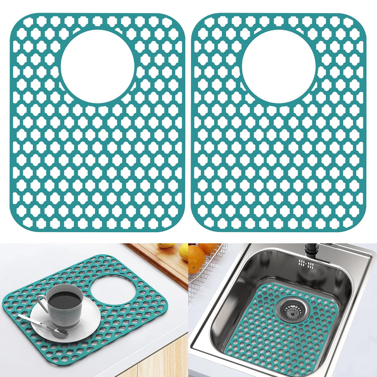 2 Pack Silicone Sink Protector Mat for Kitchen Sink Rear Drian Green