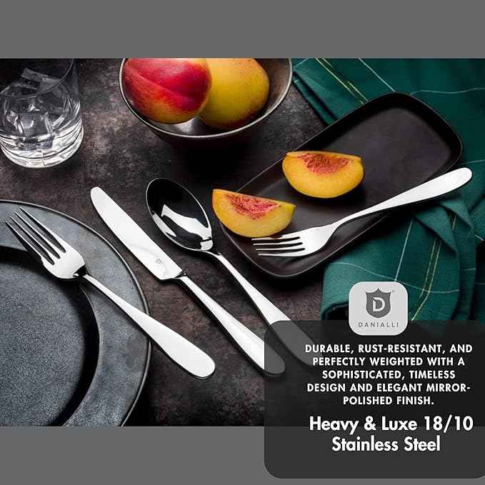 Silverware Set for 4 – 18/10 Stainless Steel Flatware, Mirror Finish, Dishwasher Safe, Heavy-Duty, Rust Resistant, Elegant Cutlery (20-Piece Set, Fidenza)