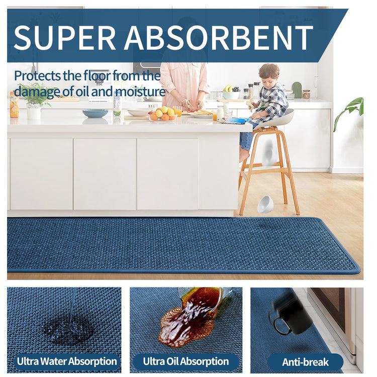Kitchen Rugs Kitchen Mats for Floor Non Slip Washable Blue 17"x47"