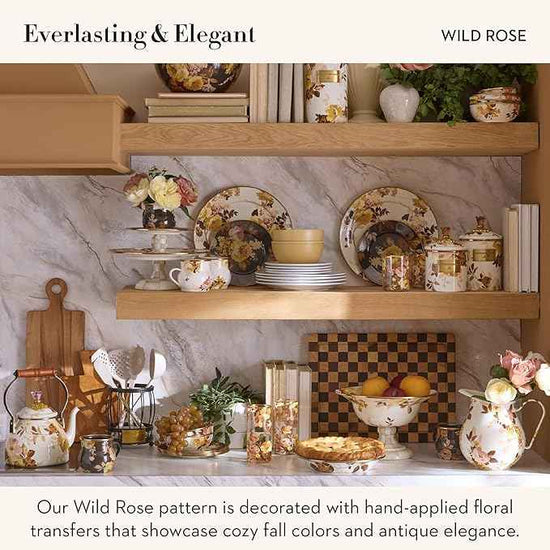 MACKENZIE-CHILDS Enamel Utensil Holder, Stylish Kitchen Countertop Organizer, Wild Rose White