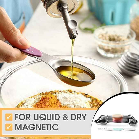Spring Chef Stainless Steel Metal Magnetic Measuring Spoons Set of 8 with Leveler, Heavy Duty Nesting Teaspoon & Tablespoon Measuring Spoons, Kitchen Gadgets for Baking & Cooking - Desert Sunset