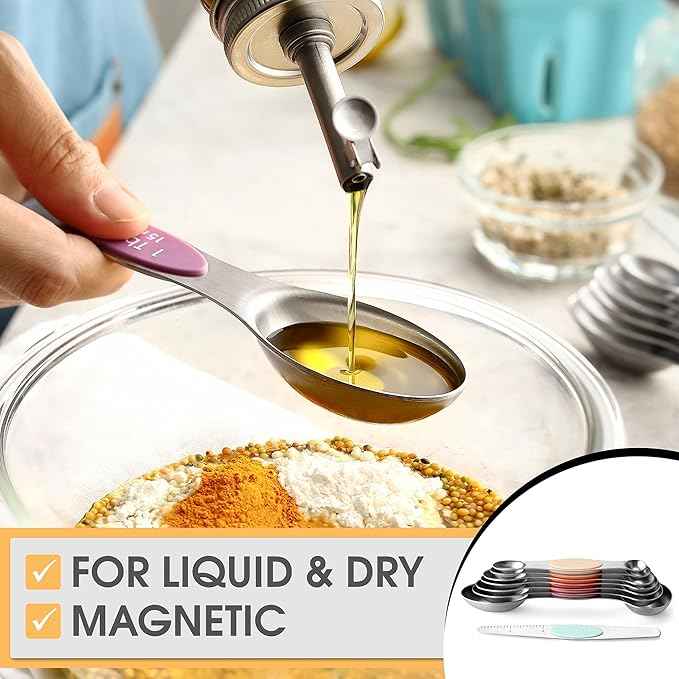 Spring Chef Stainless Steel Metal Magnetic Measuring Spoons Set of 8 with Leveler, Heavy Duty Nesting Teaspoon & Tablespoon Measuring Spoons, Kitchen Gadgets for Baking & Cooking - Desert Sunset