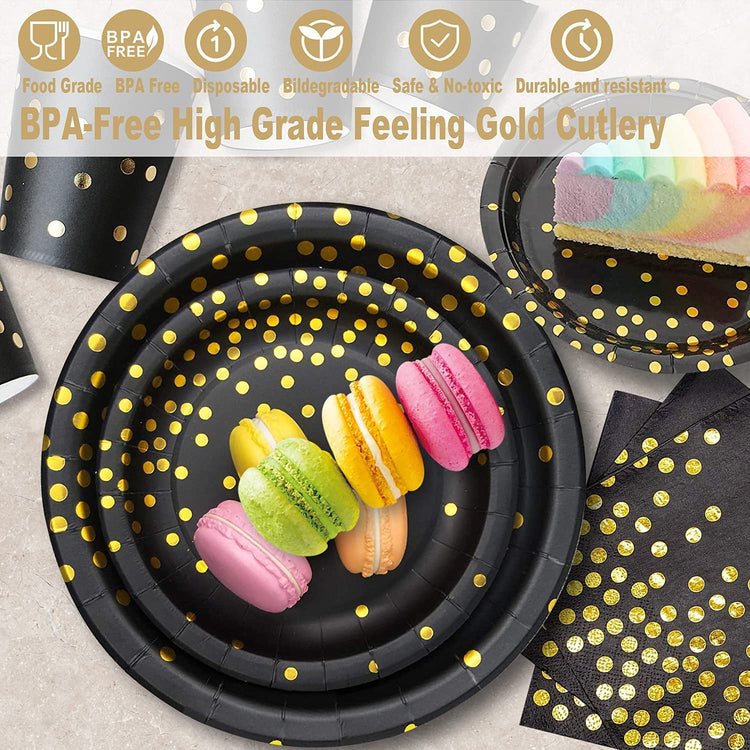 Black Gold Paper Plates Set (175 Count)