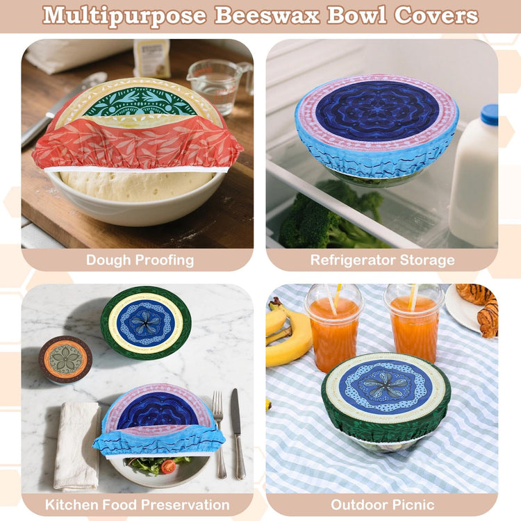 5Pcs Reusable Beeswax Elastic Bowl Covers for Bread Proofing and Food Cover (5 Count)