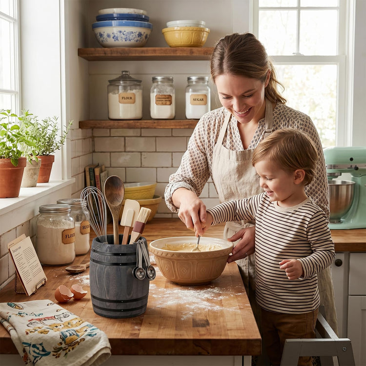 Wine Barrel Design Kitchen Utensil Crock