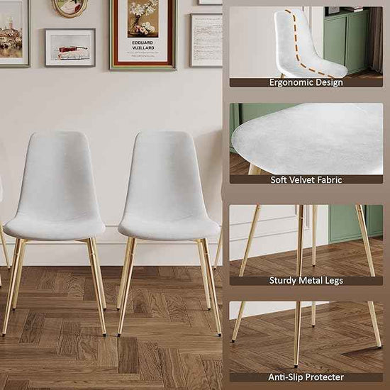 AF ARTISAN FURNITURE 36" Round Glass Dining Table Set for 4, 5-Piece Modern Kitchen Table with 4 White Velvet Chairs, Modern Circle Leisure Table for Home Office Dining Room Small Spaces (Gold Leg)