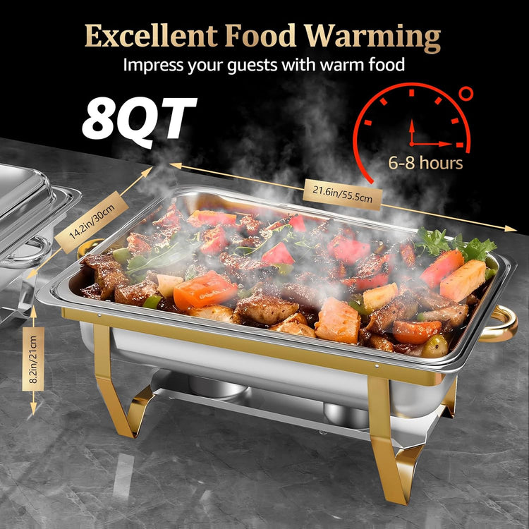 8QT 4 Pack Chafing Dishes for Buffet, Multiple Food Pans Combo Gold Chafing dish, High Grade Food Warmers for Parties, Events, Weddings, Indoors & Outdoors
