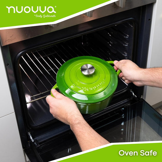 Cast Iron Pot with Lid – Non-Stick Ovenproof Enamelled Casserole Pot, Oven Safe up to 500° F – Sturdy Dutch Oven Cookware – Green, 5-Quart, 24cm – by Nuovva - Nestoria