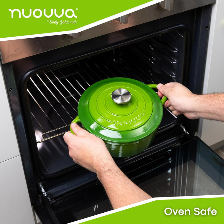 Cast Iron Pot with Lid – Non-Stick Ovenproof Enamelled Casserole Pot, Oven Safe up to 500° F – Sturdy Dutch Oven Cookware – Green, 5-Quart, 24cm – by Nuovva - Nestoria