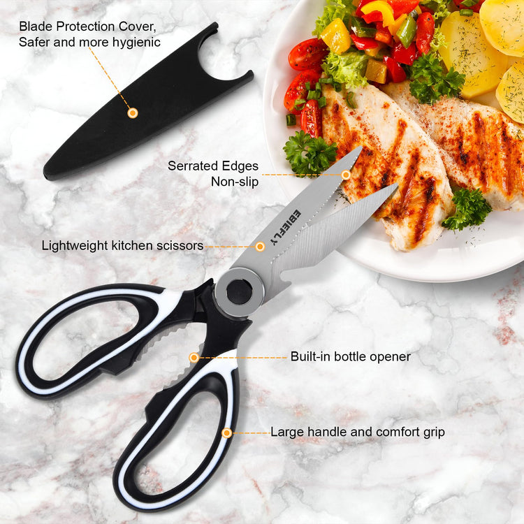 Kitchen Scissors Utility Chopping Scissor Professional Shears for Meat Cutting Sharp Kitchenaid Shears Multipurpose Scissor for Food Outdoor BBQ No Rust + 100 Pcs Plastic Gloves Disposable