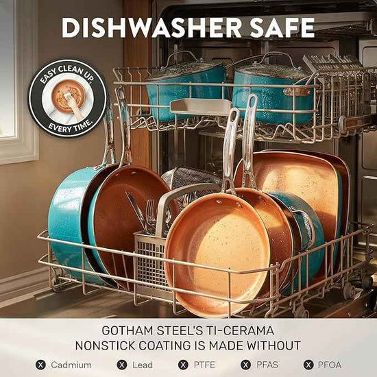 GOTHAM STEEL 20 Piece Copper Pots and Pans Set Nonstick Cookware & Ceramic Bakeware Set, PFOA PFOS Free, Dishwasher/Oven Safe, Metal Utensil Safe – Turquoise