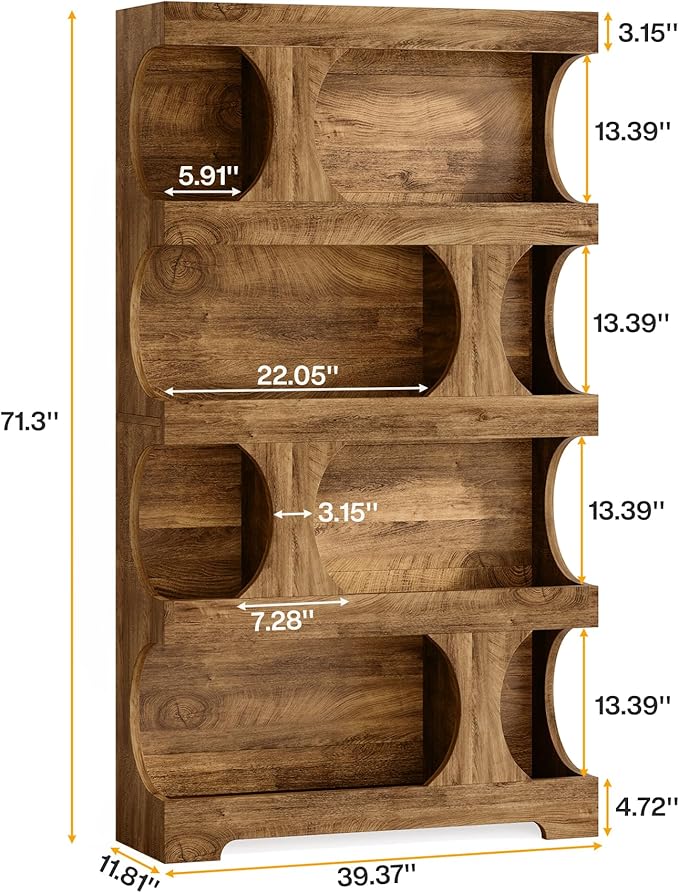 Tribesigns 71" Tall Bookcase Set of 2, 4-Tier S-Shaped Bookshelf, Wood Decorative Storage Shelving, Modern Freestanding Display Shelves, Large Library Bookshelf Unit for Home Office Living Room, Brown