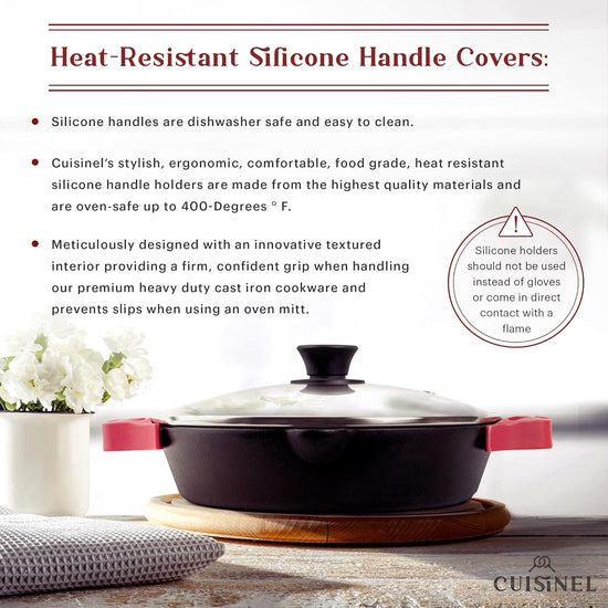 Cast Iron Skillet Set - 8"+10"+12"-Inch Dual Handle Frying Pans + Glass Lids + Silicone Handle Holder Covers - Pre-seasoned Oven Safe Cookware - Indoor/Outdoor Use - Grill, Stovetop, Induction Safe - Nestoria