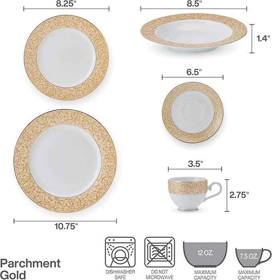Mikasa Parchment Gold 40 Piece Dinnerware Set, Service for 8