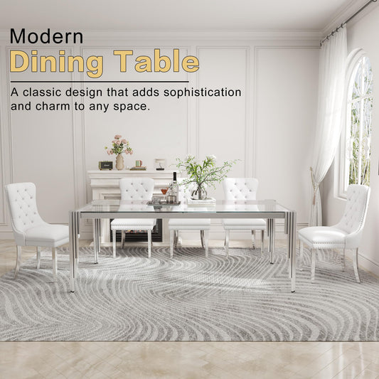 78'' Modern Glass Dining Table for 6