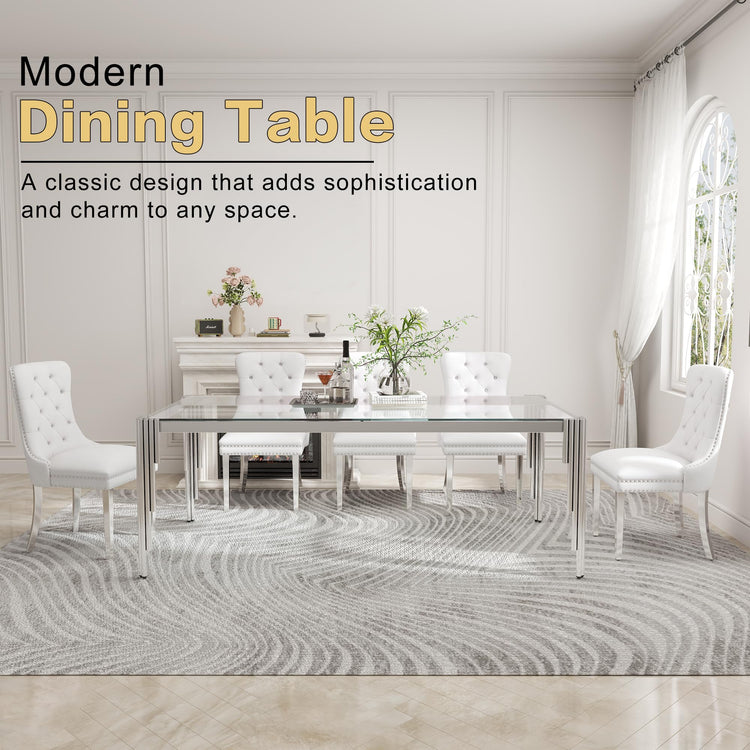 78'' Modern Glass Dining Table for 6