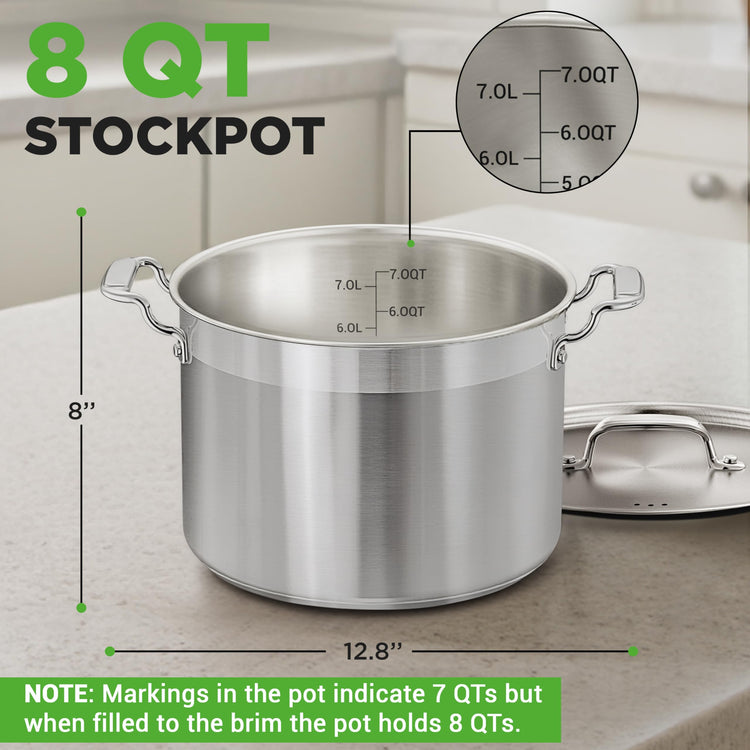 8 Qt Heavy Duty Stockpot with Stainless Steel Lid